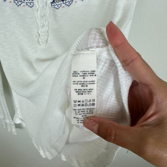 We The Free Fair isle Embroidered Henley L Winter Casual Lounge Soft Stretch - Picture 7 of 10
